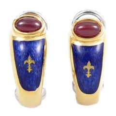 Modern House of Faberge Enamel Ruby Gold Clip-On Earrings