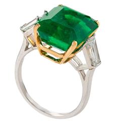 Estate Colombian Emerald Diamond Platinum Ring 12