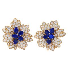 Van Cleef & Arpels Paris Estate Diamond, Blue Sapphire and Gold Earrings