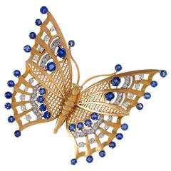 Mauboussin Paris Art Deco Sapphire Diamond Gold Butterfly Brooch 3