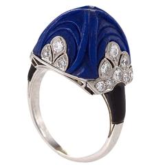Art Deco Lapis Lazuli, Diamond, Enamel and Platinum Ring