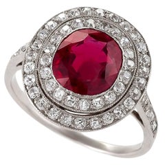 No-Heat Burmese Ruby and Diamond Halo Ring 