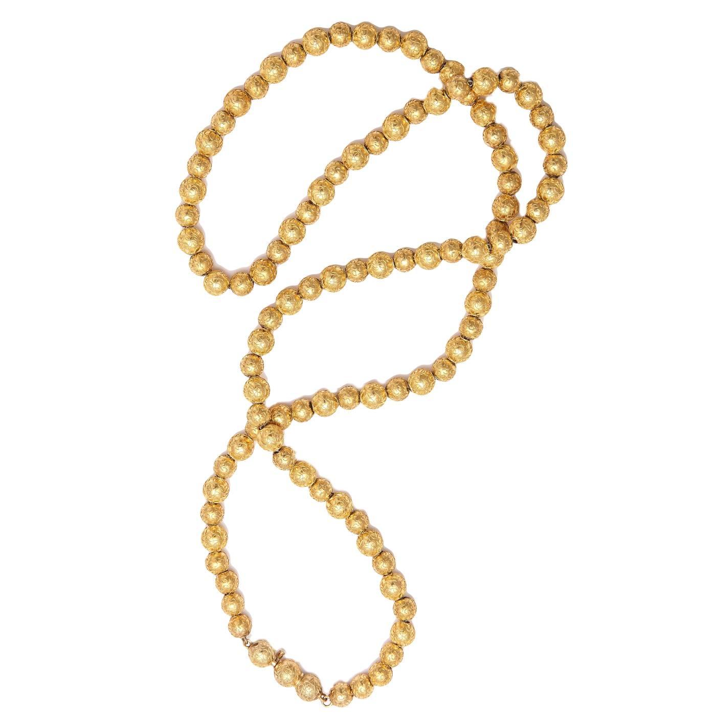 Intricately Engraved Gold Bead Necklace c.1870