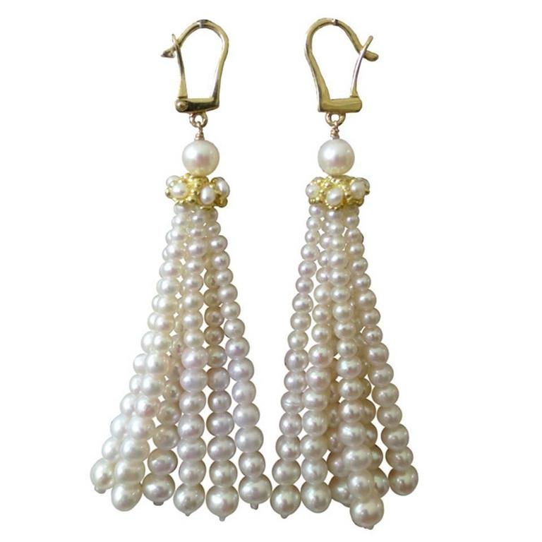 Graduated Pearl Gold Tassel Earrings at 1stDibs | pearl tassel earrings, tassel  pearl earrings