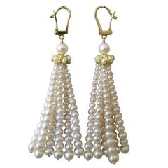 Graduated Pearl Gold Tassel Earrings