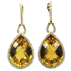 Citrine Diamond Gold Drop Earrings 