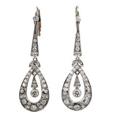 Diamond Gold Platinum Dangle Earrings