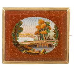 Antique 19th Century Micro Mosaic in Bloodstone Brooch
