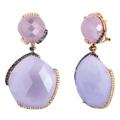 Chalcedony Purple Jade Sapphire Gold Drop Earrings 1