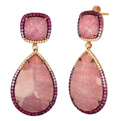 Triplet Pink Sapphire MOP Rock Crystal Diamond Gold Drop Earrings 5