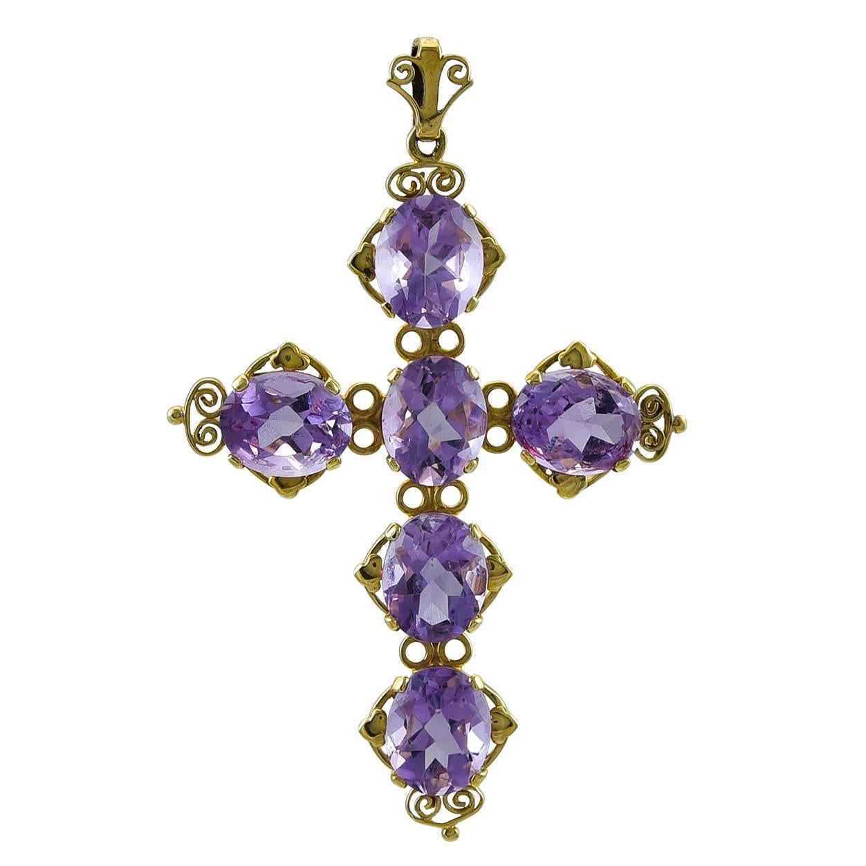Large Amethyst and Gold Cross