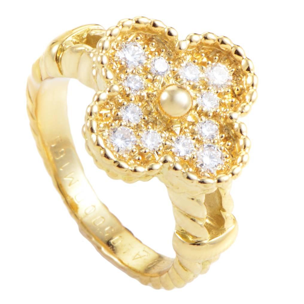 Van Cleef & Arpels Vintage Alhambra Yellow Gold Diamond Ring