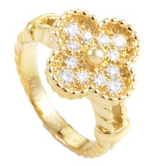 Van Cleef & Arpels Retro Alhambra Yellow Gold Diamond Ring