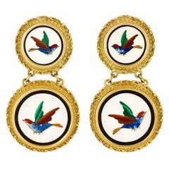 Past Era Etruscan Revival Gold Pietra Dura Bird Earrings 6