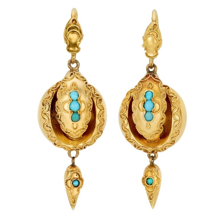 Victorian Turquoise Gold Drop Earrings For At 1stdibs Victorian Turquoise Gold Drop Earrings