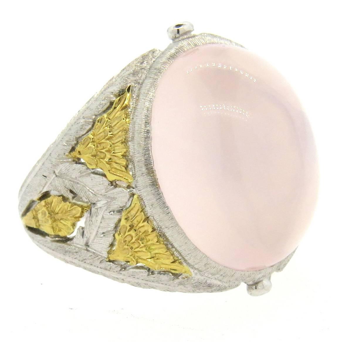 Buccellati Rose Quartz Cabochon Gold Dome Ring 