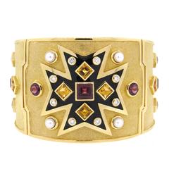 Vintage Important Verdura A Fulco Gold Pearl Diamond Gemstone Bangle Bracelet