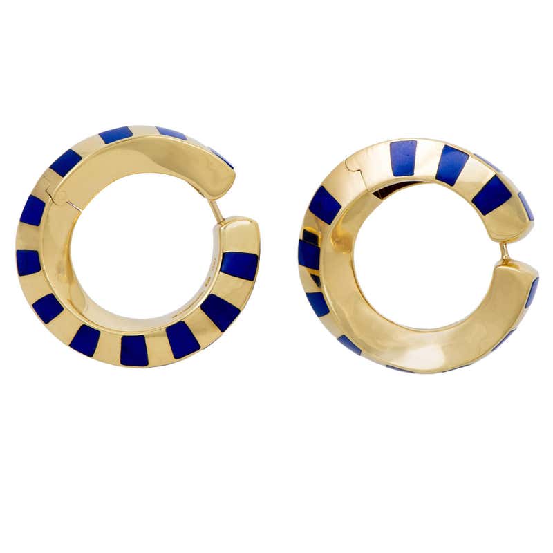 Tiffany and Co. Gold and Lapis Lazuli Hoop Earrings at 1stDibs
