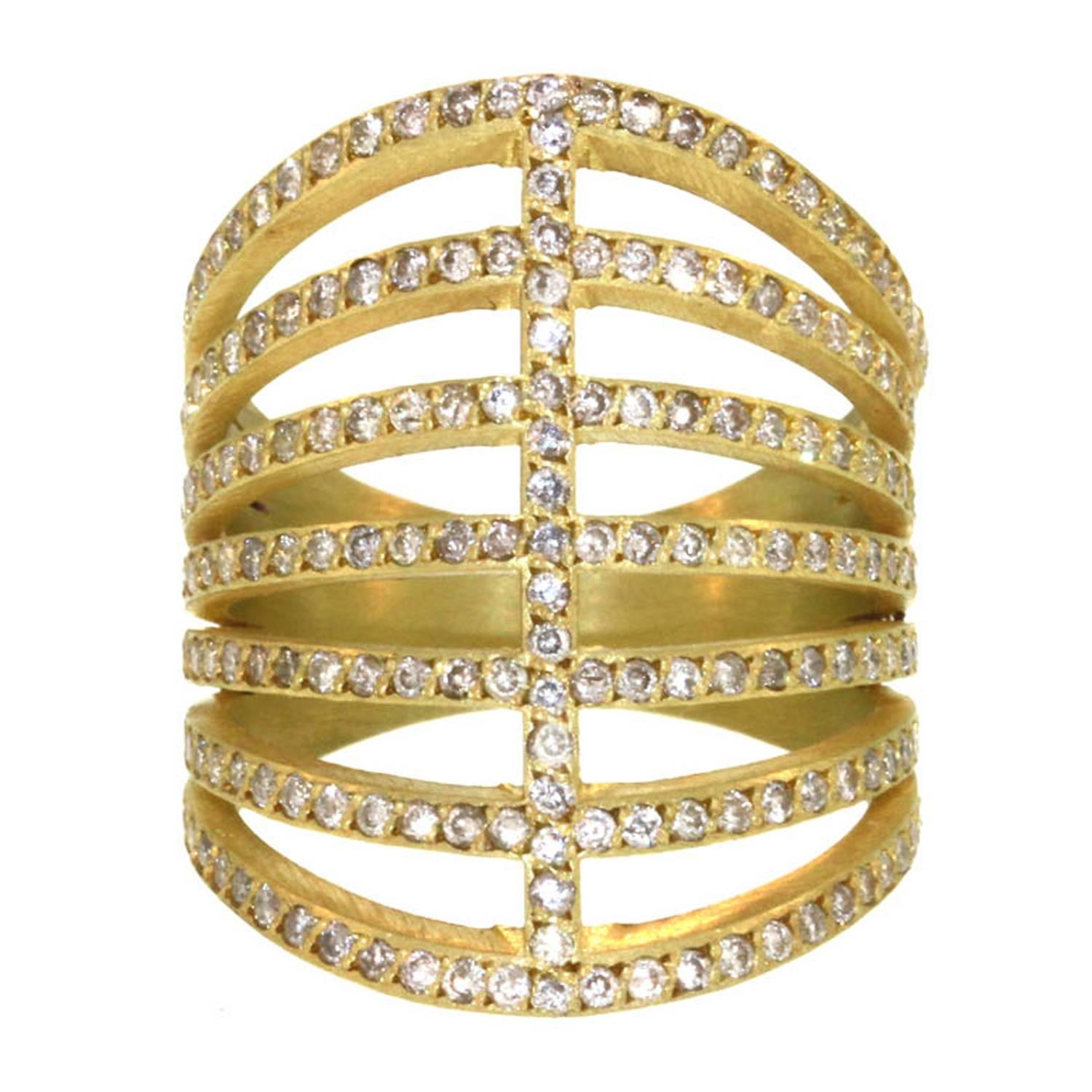 Pavé Diamond Gold Corset Ring For Sale
