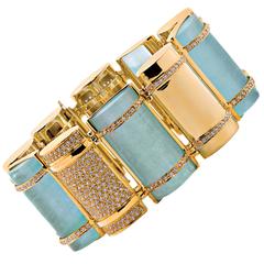 Faraone Mennella Couture Aquamarine Diamond Gold Bullet Link Bracelet