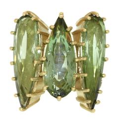 Triple Green Tourmaline Gold cluster Ring 