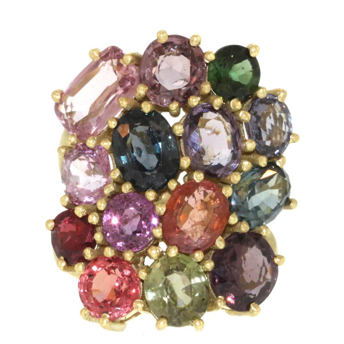 Spinel Gold Cluster Ring For Sale