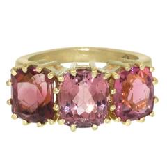 Triple Pink Tourmaline Gold Ring 