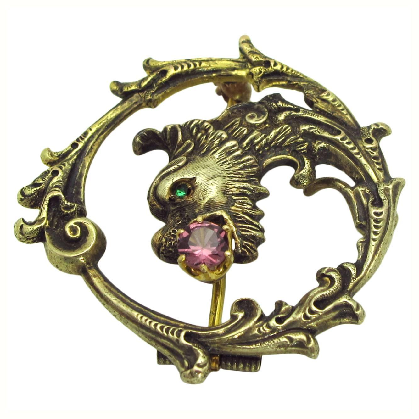 Rubellite Gold Dragon Pin