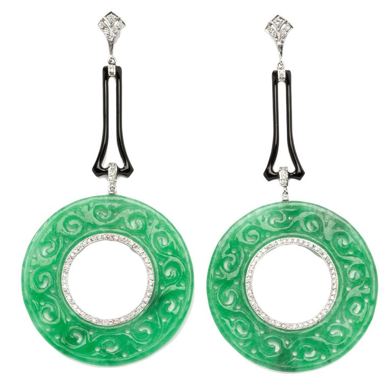 Jade Diamond Earrings For Sale at 1stdibs