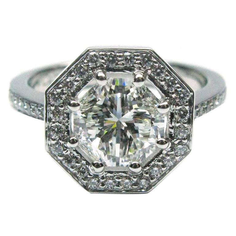 1.74 Carat Octagonal Modified Brilliant Diamond Frame Ring For Sale at