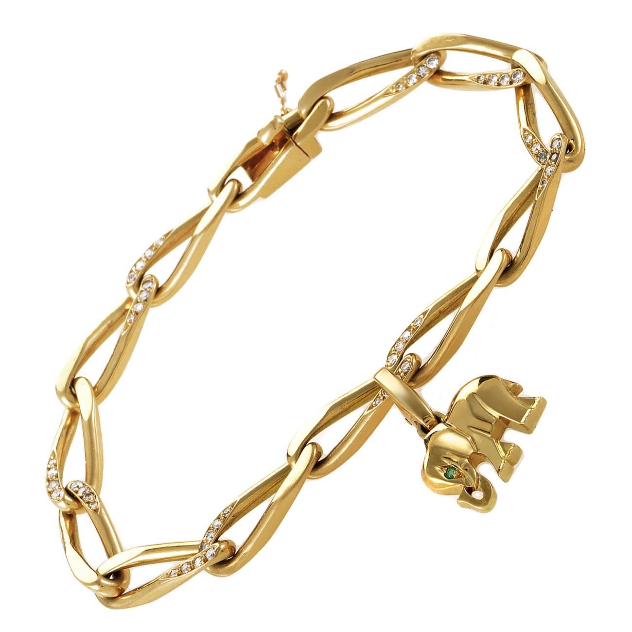 Cartier Yellow Gold Diamond and Emerald Elephant Charm Bracelet