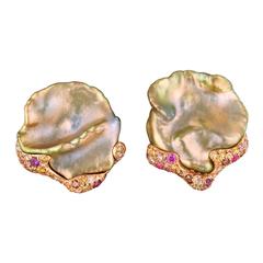 Naomi Sarna Freshwater Pearl Sapphire Amethyst Diamond Gold Earrings