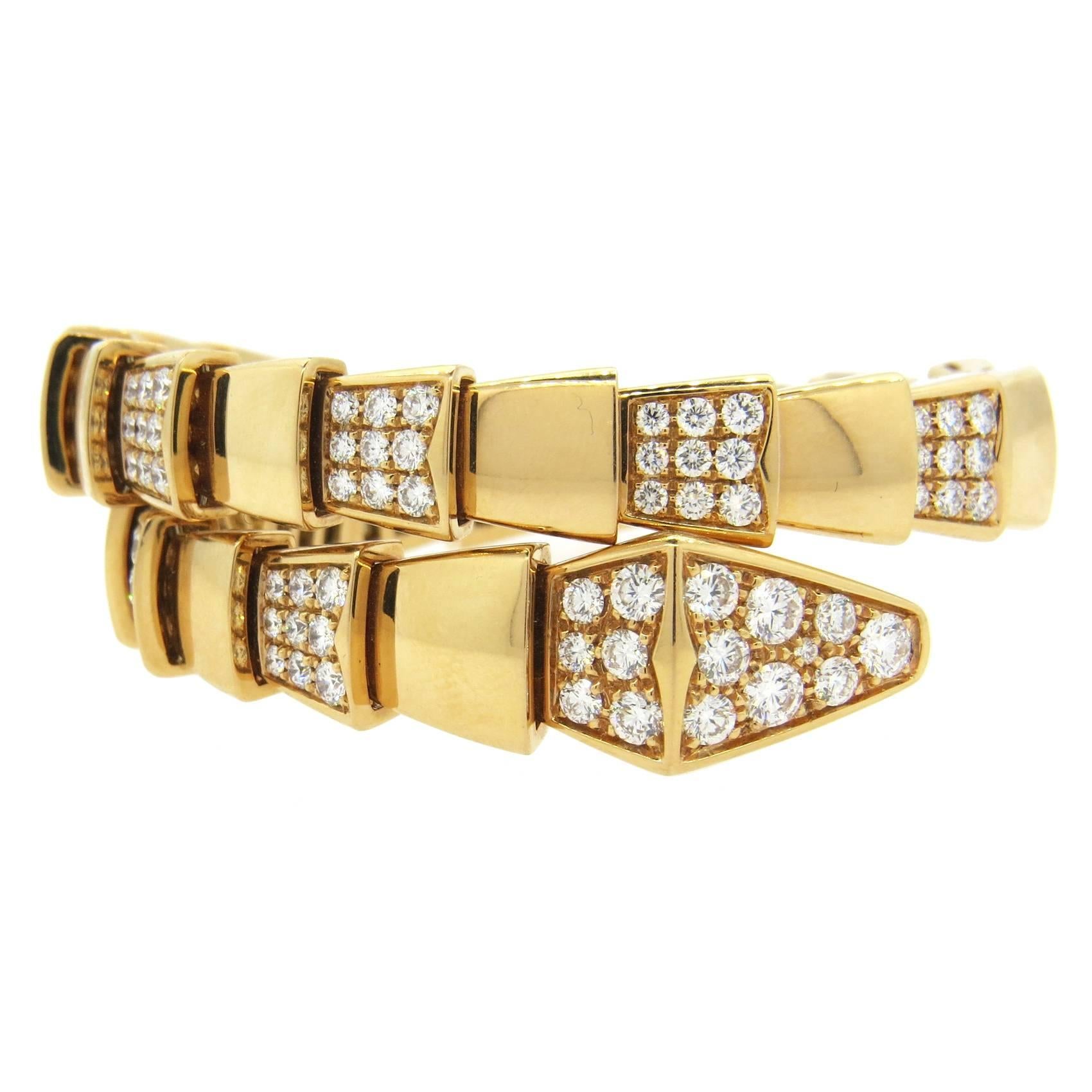 Impressive Bulgari Serpenti Diamond Gold Wrap Bracelet 