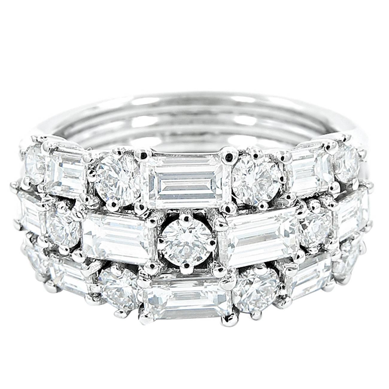 Cluster Style Three Row Diamond Ring For Sale