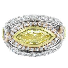 Fancy Yellow Marquise Diamond Three Color Gold Cocktail Ring