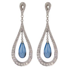 Blue Topaz Diamond Gold Dangle Statement Earrings
