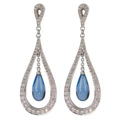 Blue Topaz Diamond Gold Dangle Earrings 4