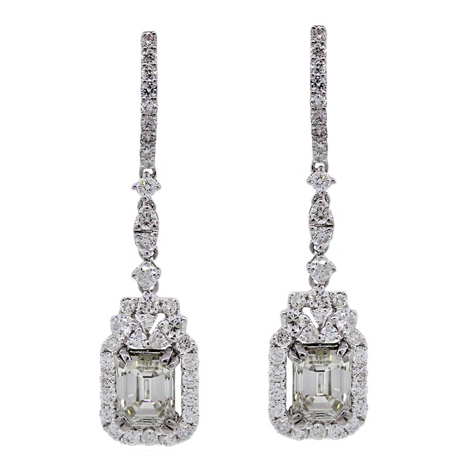  Emerald Cut Diamond Dangle Earrings