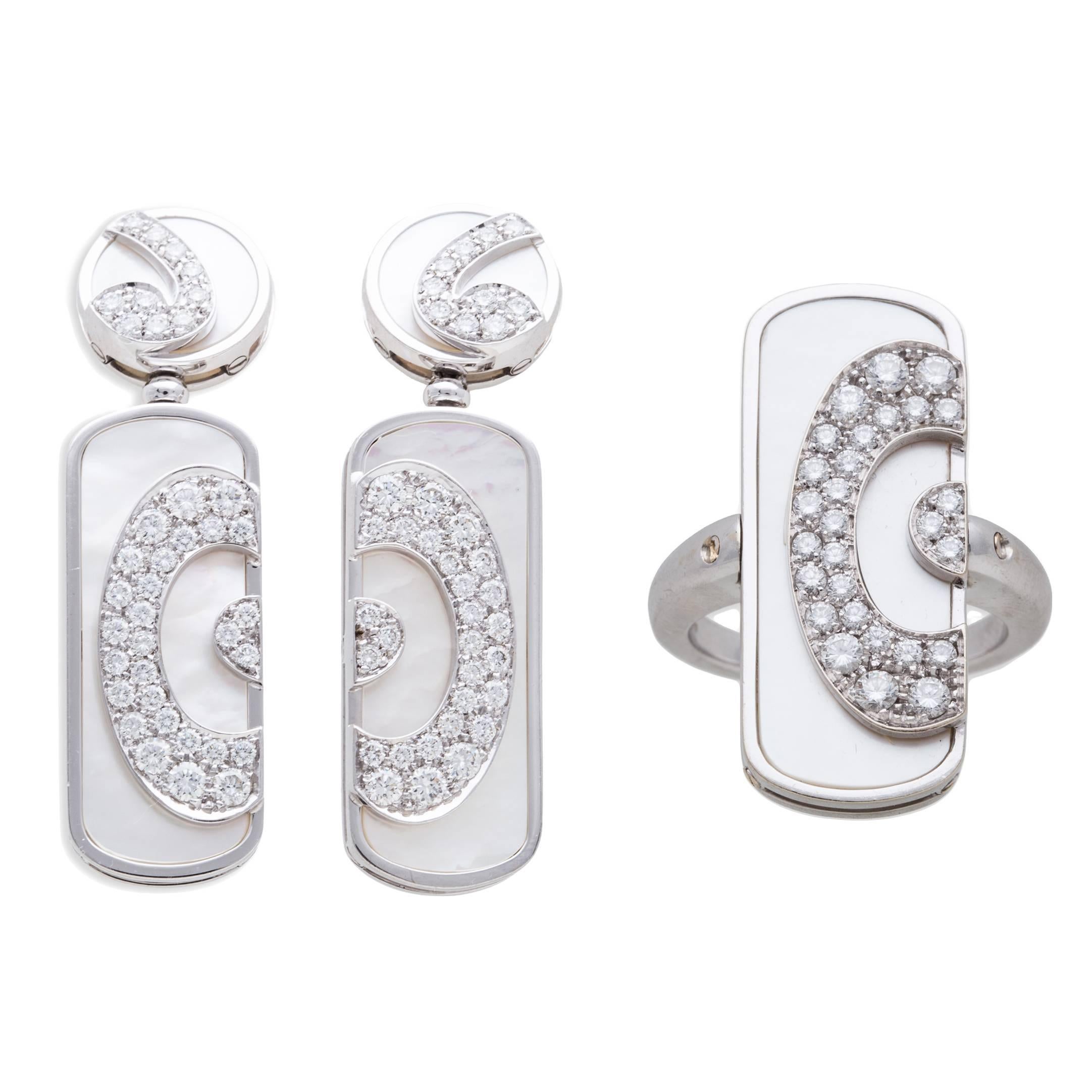 Bulgari BVLGARI Diamond and Mother of Pearl Ring and Earring Set For Sale