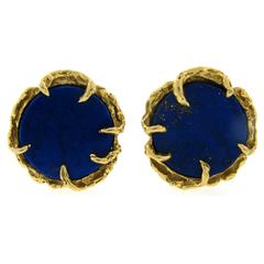 c.1970's ARTHUR KING Lapis Lazuli Yellow Gold Earrings