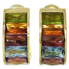 Vintage 1980s H. STERN Multicolor Gemstone Rainbow Yellow Gold Earrings