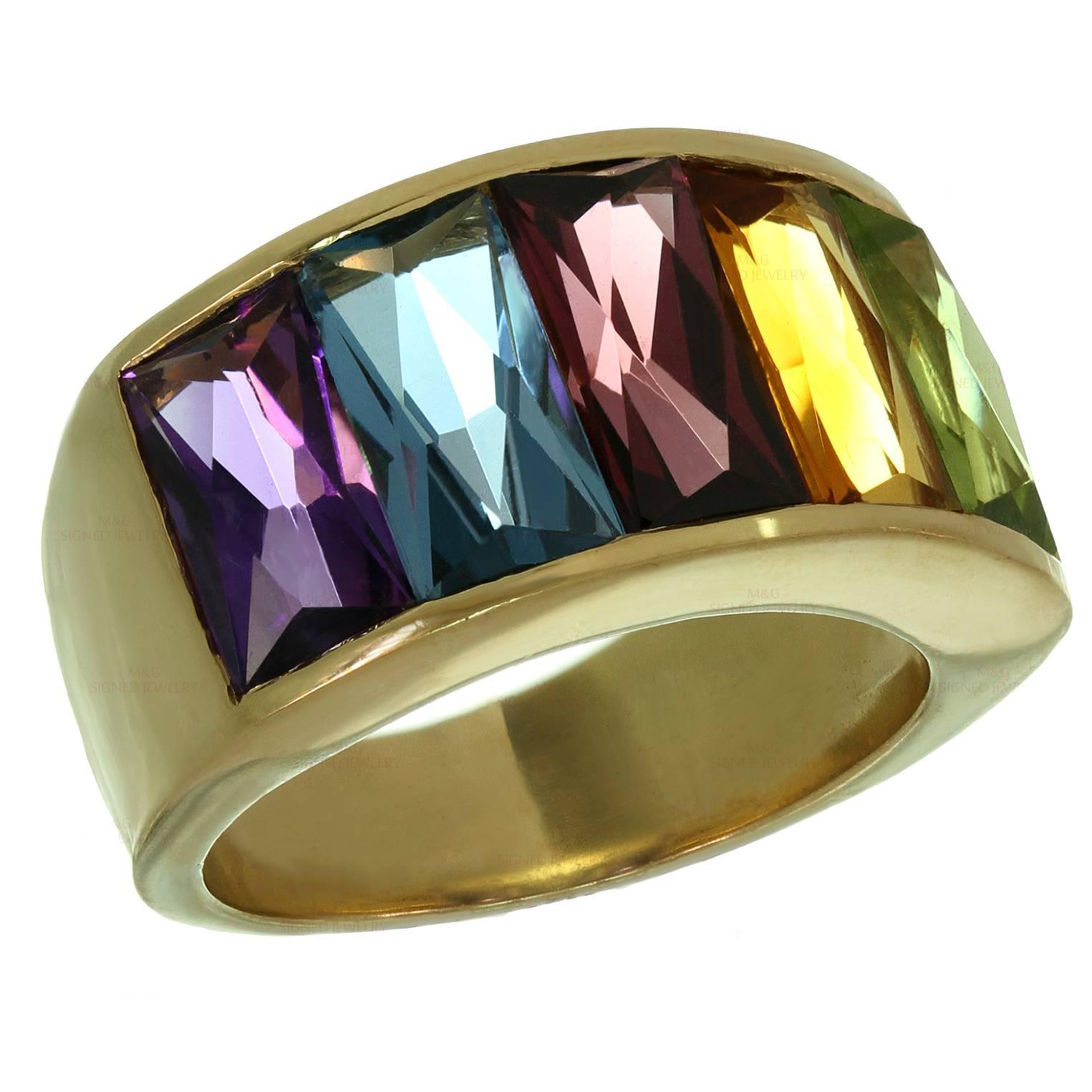 1980s H. STERN Multicolor Gemstone Rainbow Yellow Gold Ring 