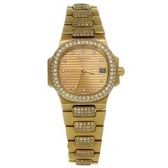 Retro patek philippe lady's Yellow Gold Factory Diamond quartz wristwatch