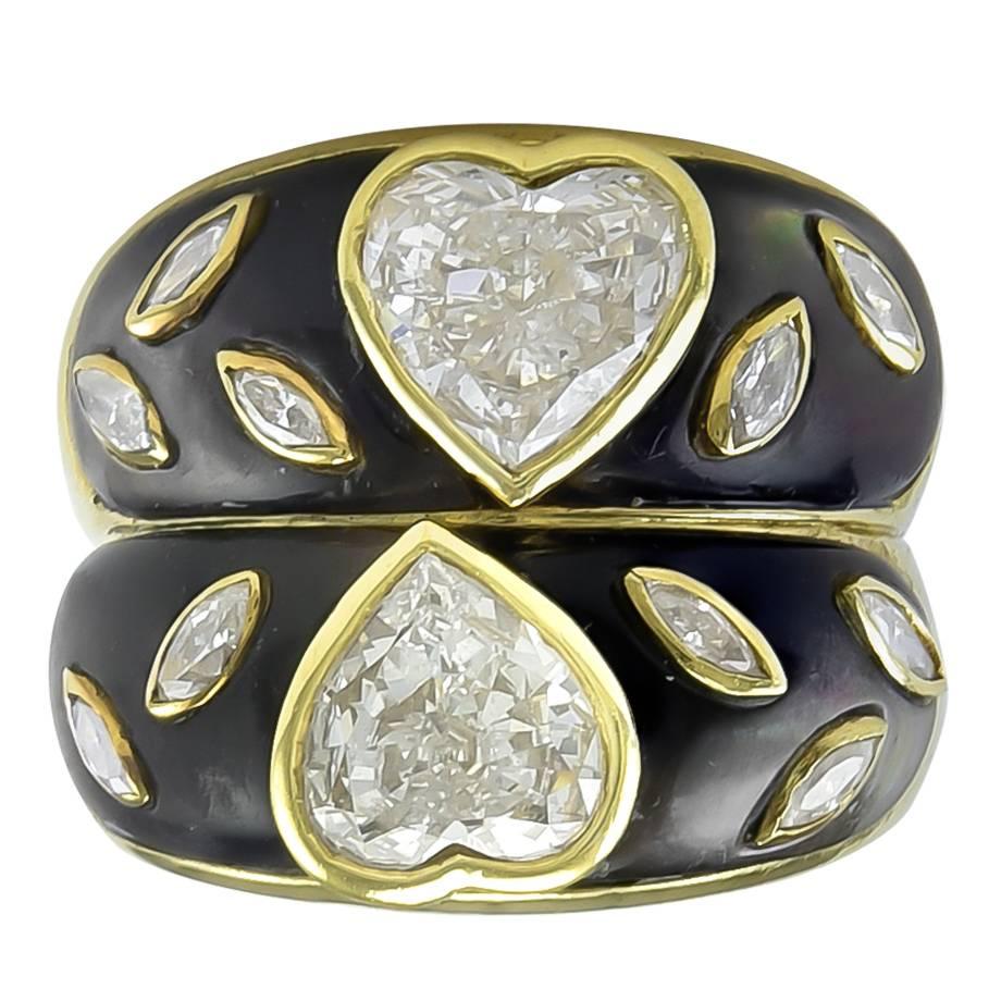 Romantic Double Heart Diamond Ring For Sale