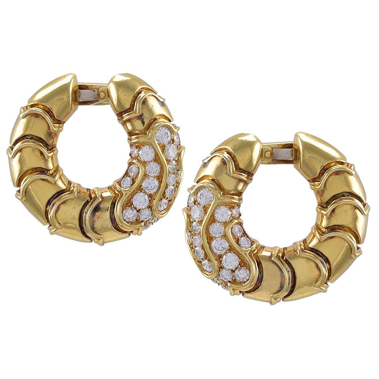 Marina B Classic Gold and Diamond Hoop Ear Clips For Sale