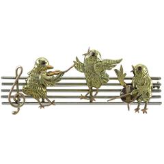 Charming Antique Gold Musical Bird Pin