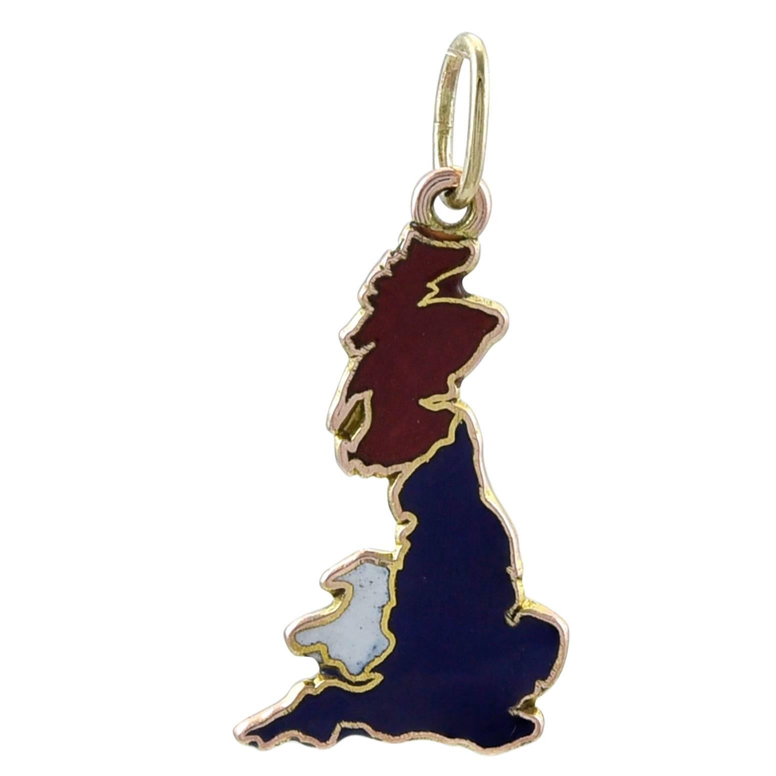 United Kingdom Gold and Enamel Charm For Sale