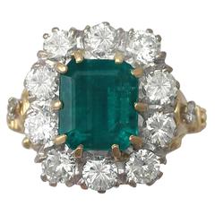 1950s 3.60 Carat Emerald & 1.85 Carat Diamond Yellow Gold Cocktail Ring 2