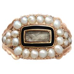 Pearl and Enamel, 9k Yellow Gold Mourning Ring – Antique Victorian