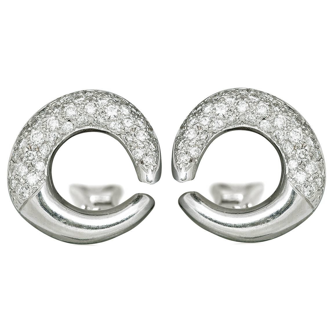 1.50 Carat Pave Diamond gold Hoop Earrings For Sale